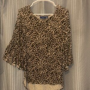 Apt. 9 Tan and Cream Asymmetrical Ruffled Blouse